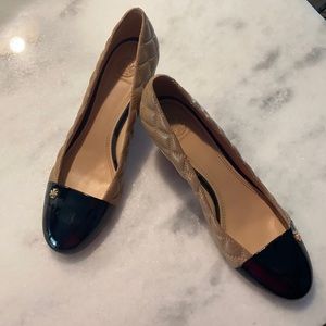 Tory Burch Claremont quilted closed toe wedge.
